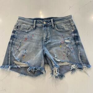 Judy Blue Mid-Rise Rainbow Paint Splash‎ Jean Shorts Size Small